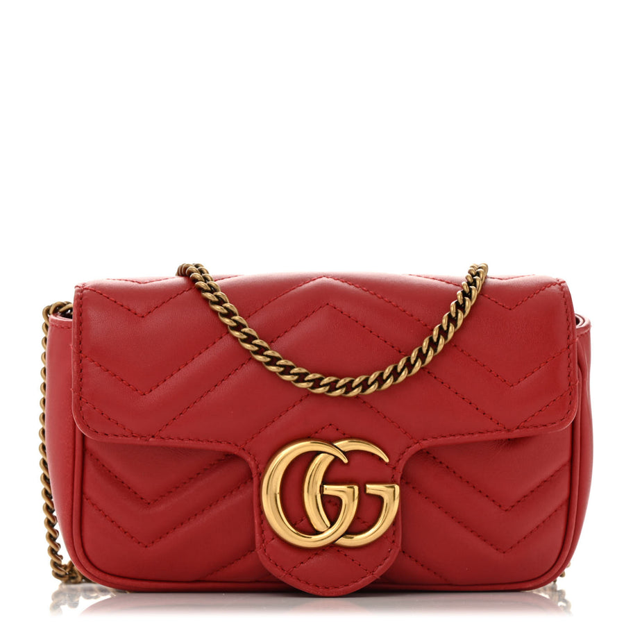 Gucci Calfskin Matelasse Super Mini GG Marmont Shoulder Bag Hibiscus Red Image 1