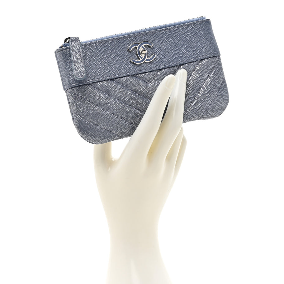 Chanel Caviar Chevron Quilted Small Vintage Mademoiselle Cosmetic Case Blue Image 2