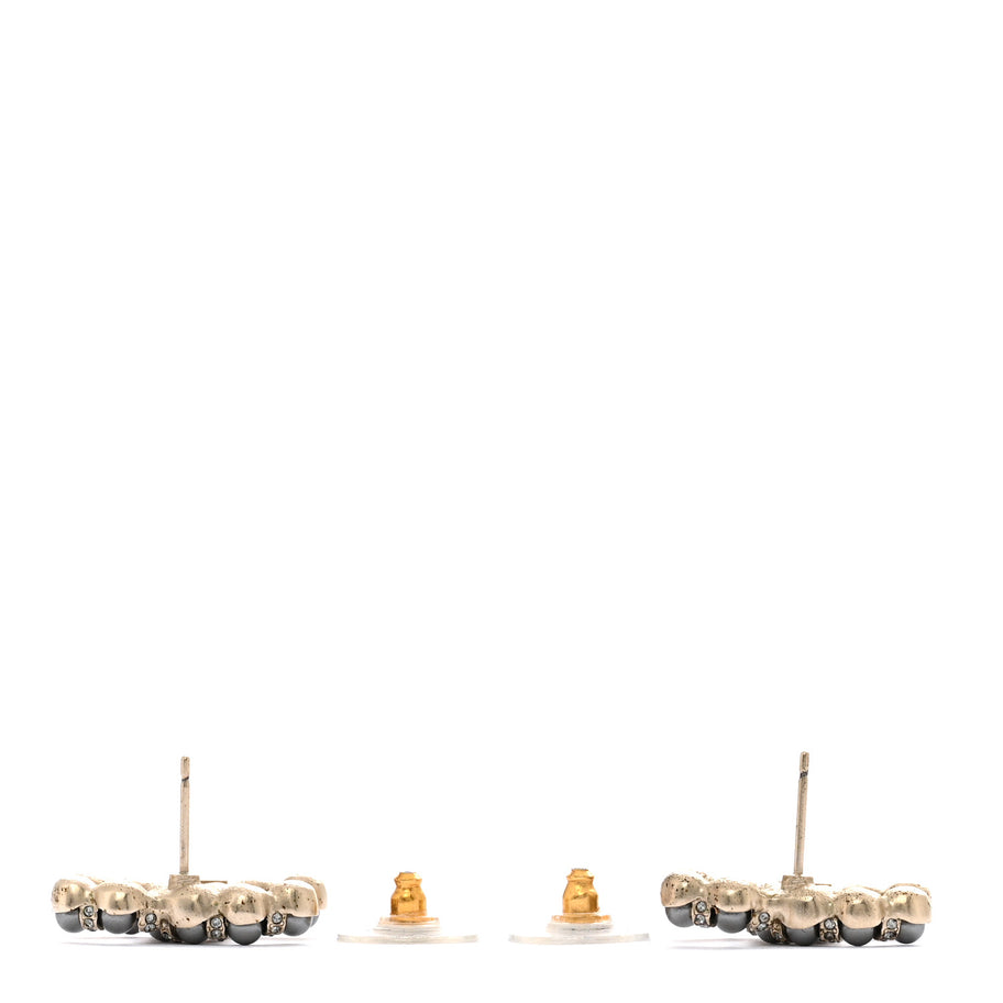 Chanel Pearl Crystal Nefertiti CC Earrings Silver Dark Grey Image 3