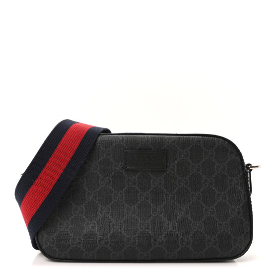 Gucci GG Supreme Monogram Web Shoulder Bag Black Grey Image 1
