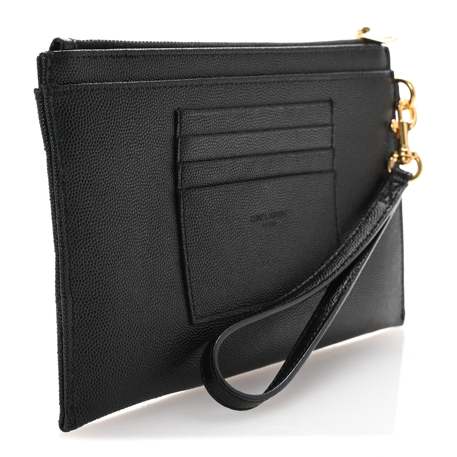 Saint Laurent Grain De Poudre Chevron Monogram Large Bill Pouch Black Image 3