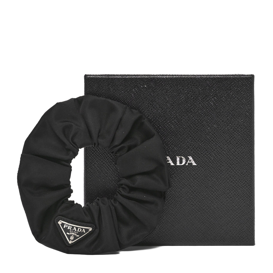 Prada Re-Nylon Metal Logo Scrunchie Black Image 4