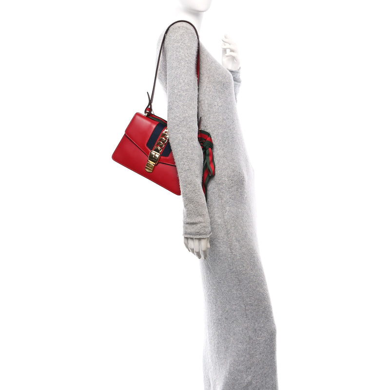  Gucci Calfskin Small Sylvie Shoulder Bag Hibiscus Red