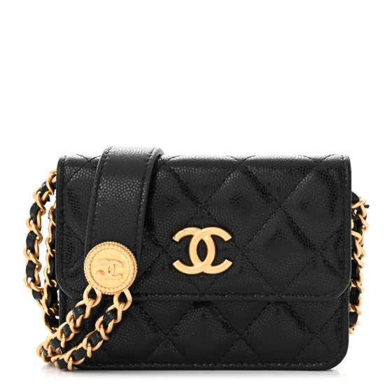 Chanel Caviar Quilted Twist Your Buttons Coin Purse With Chain Black Image 1