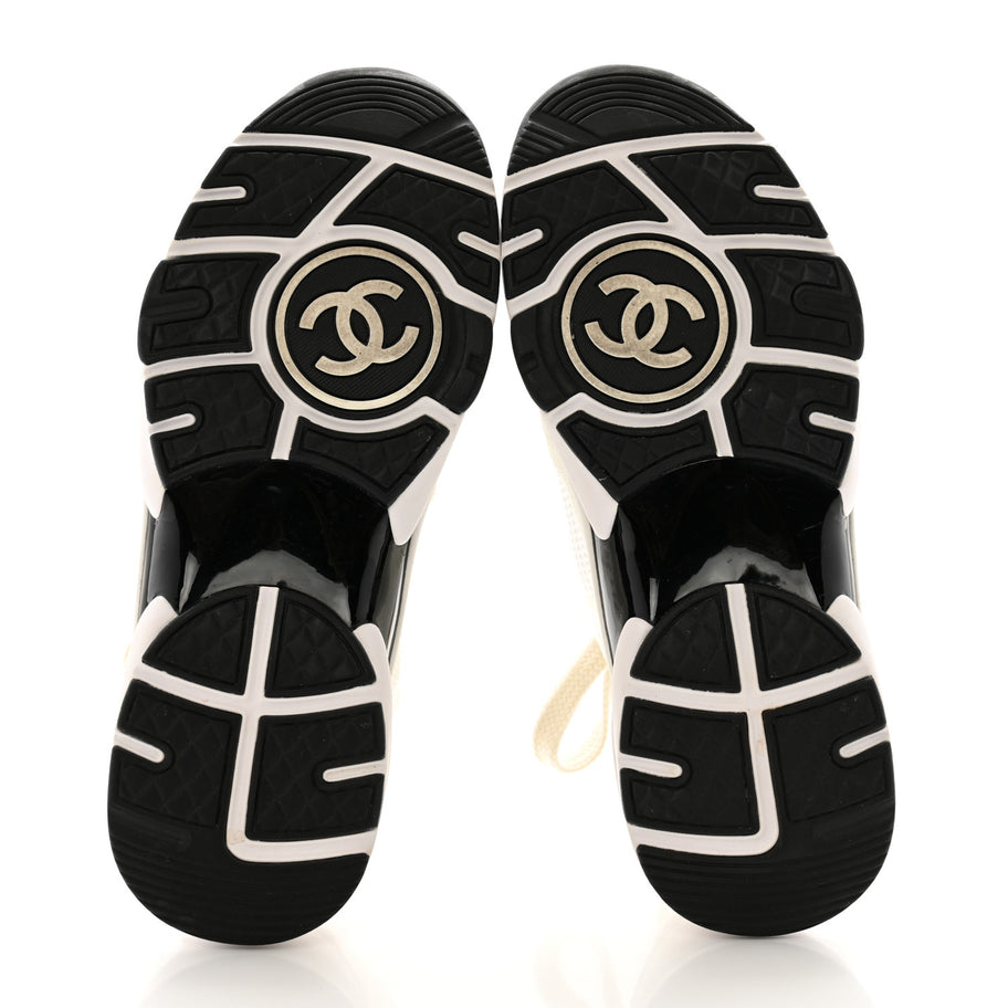 Chanel Mesh Suede Fabric Womens CC Sneakers 36 White Ivory Light Beige Image 7