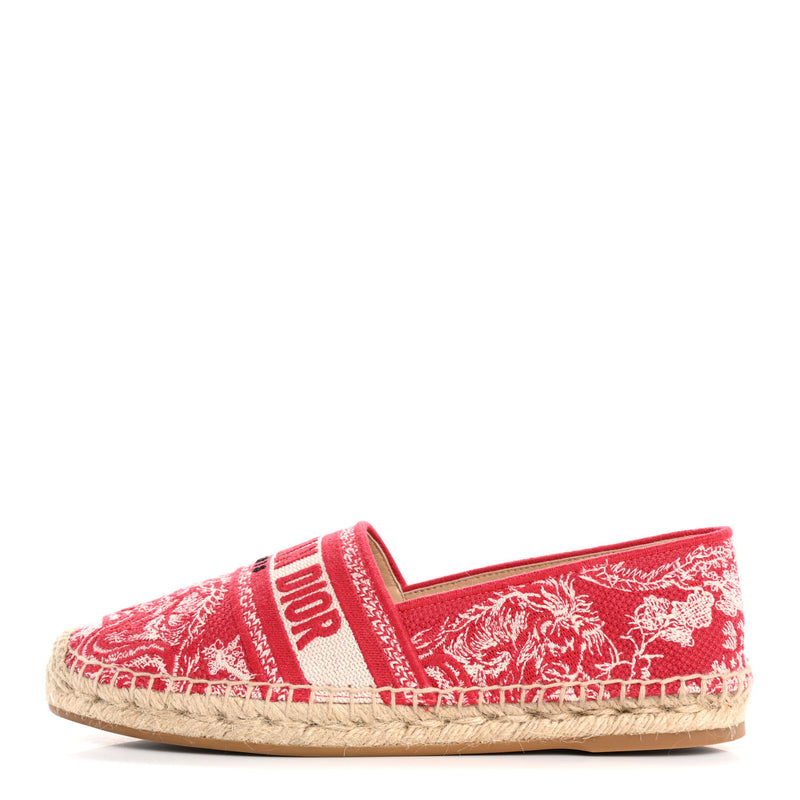  Christian Dior Embroidered Toile De Jouy Granville Espadrille 38.5 Raspberry