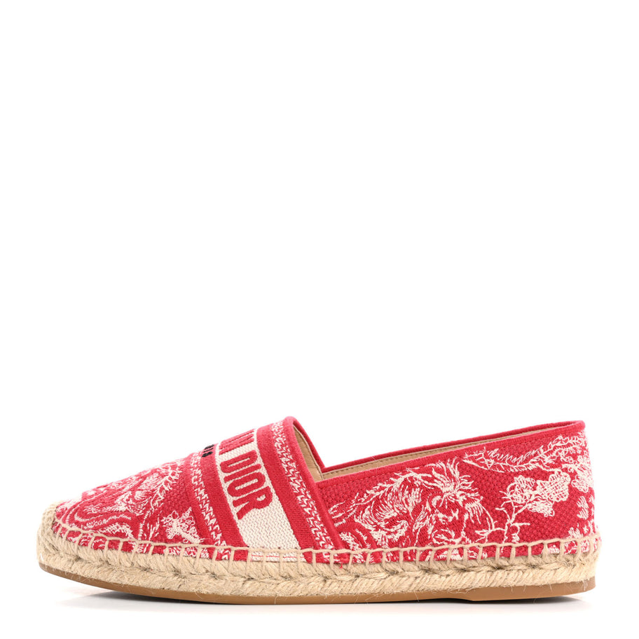 Christian Dior Embroidered Toile De Jouy Granville Espadrille 38.5 Raspberry Image 1