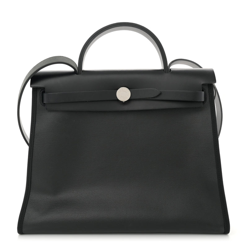  Hermes Toile H Berline Vache Hunter Herbag Zip PM 31 Black Ecru