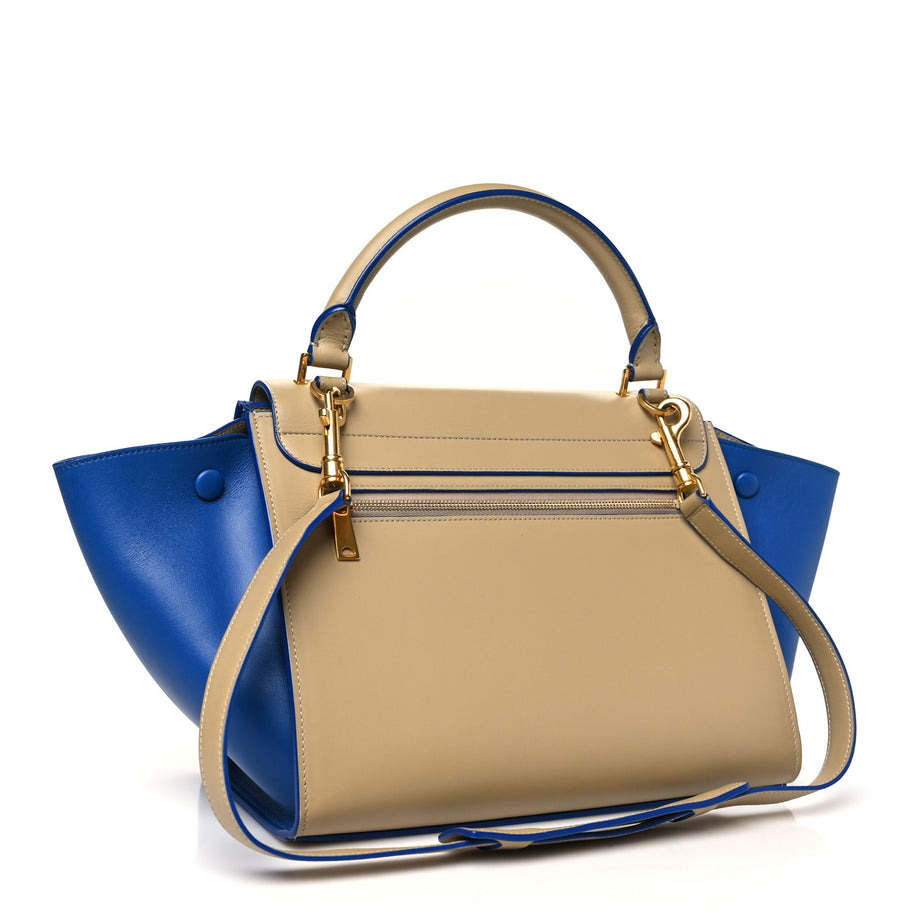 Celine Smooth Calfskin Medium Bi-Color Trapeze Beige Blue Image 3