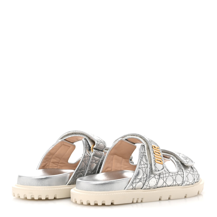 Christian Dior Laminated Sheepskin Cannage Dior Or Dioract Slide Sandals 39 Steel Image 5