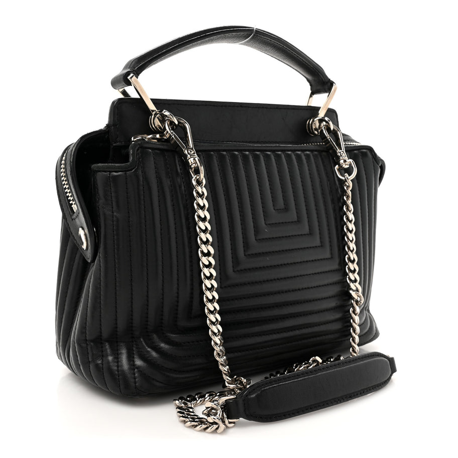 Fendi Shiny Nappa Trapuntata Chain Small DotCom Click Chain Satchel Black Image 3