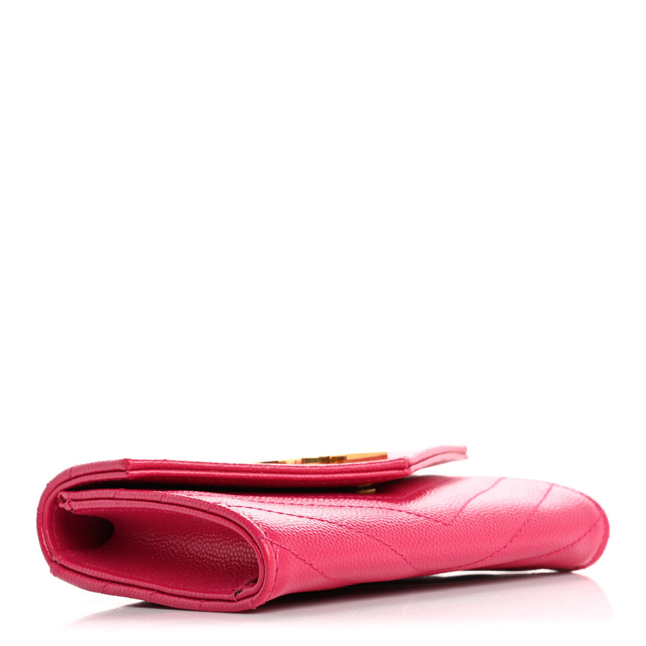 Saint Laurent Grain De Poudre Matelasse Chevron Small Monogram Envelope Wallet Bubblegum Image 4