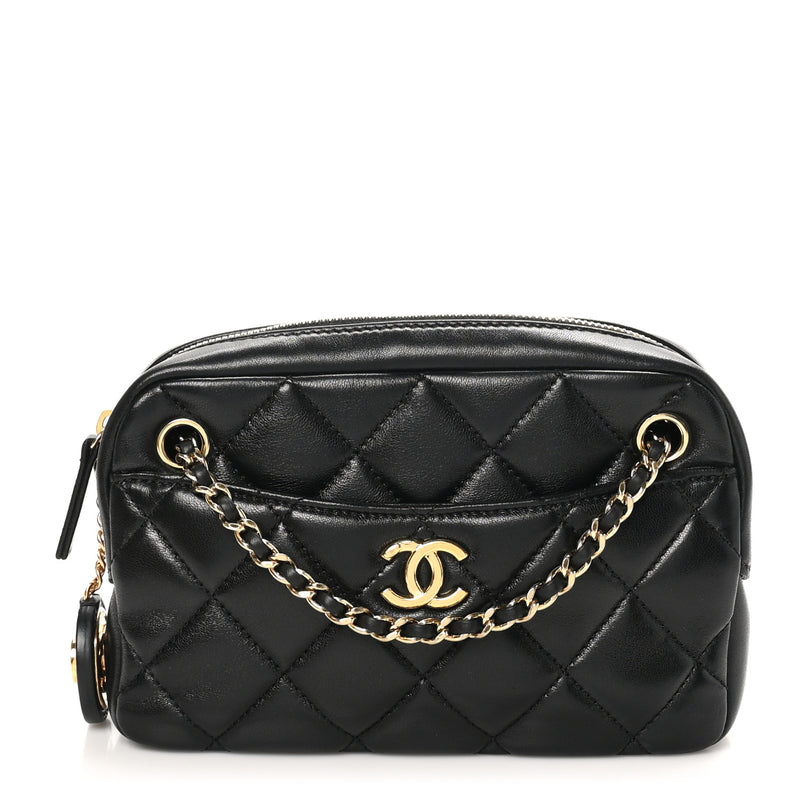  Chanel Shiny Lambskin Quilted Mini Camera Case Black