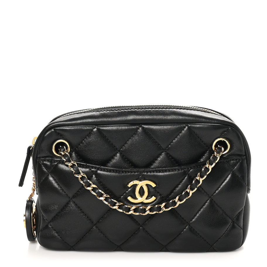 Chanel Shiny Lambskin Quilted Mini Camera Case Black Image 1