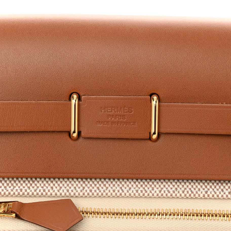 Hermes Military Toile Vache Hunter Herbag Zip Retourne 20 Ecru Beige Fauve Image 6