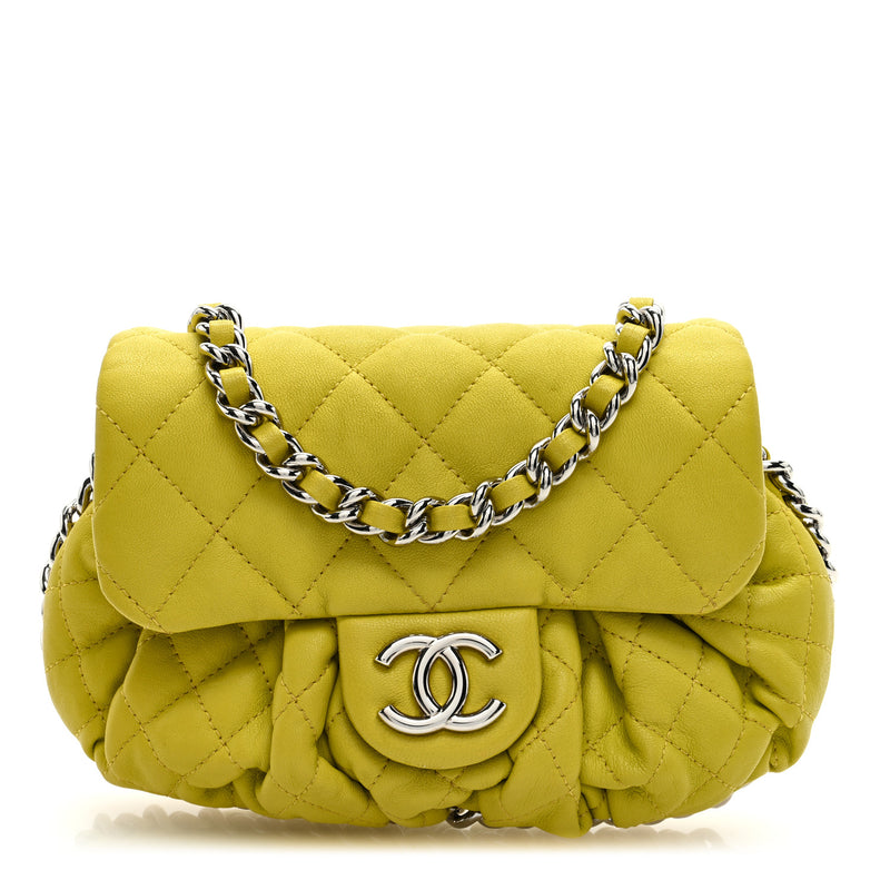  Chanel Washed Lambskin Quilted Mini Chain Around Flap Yellow