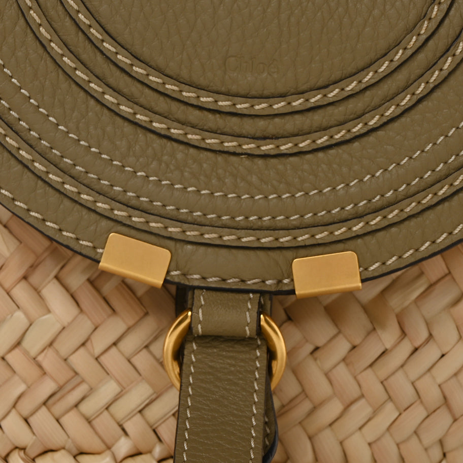 Chloe Raffia Small Grain Calfskin Small Marcie Basket Shoulder Bag Pottery Green Image 7