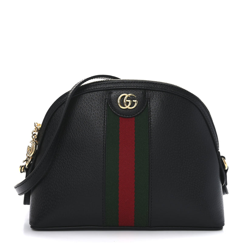  Gucci Calfskin GG Web Small Ophidia Dome Shoulder Bag Black
