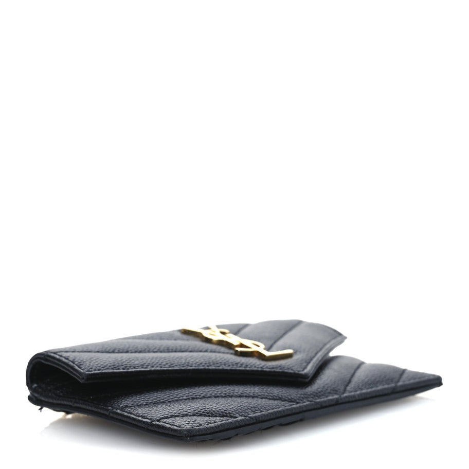 Saint Laurent Grain De Poudre Matelasse Chevron Monogram Compact Wallet Black Image 4