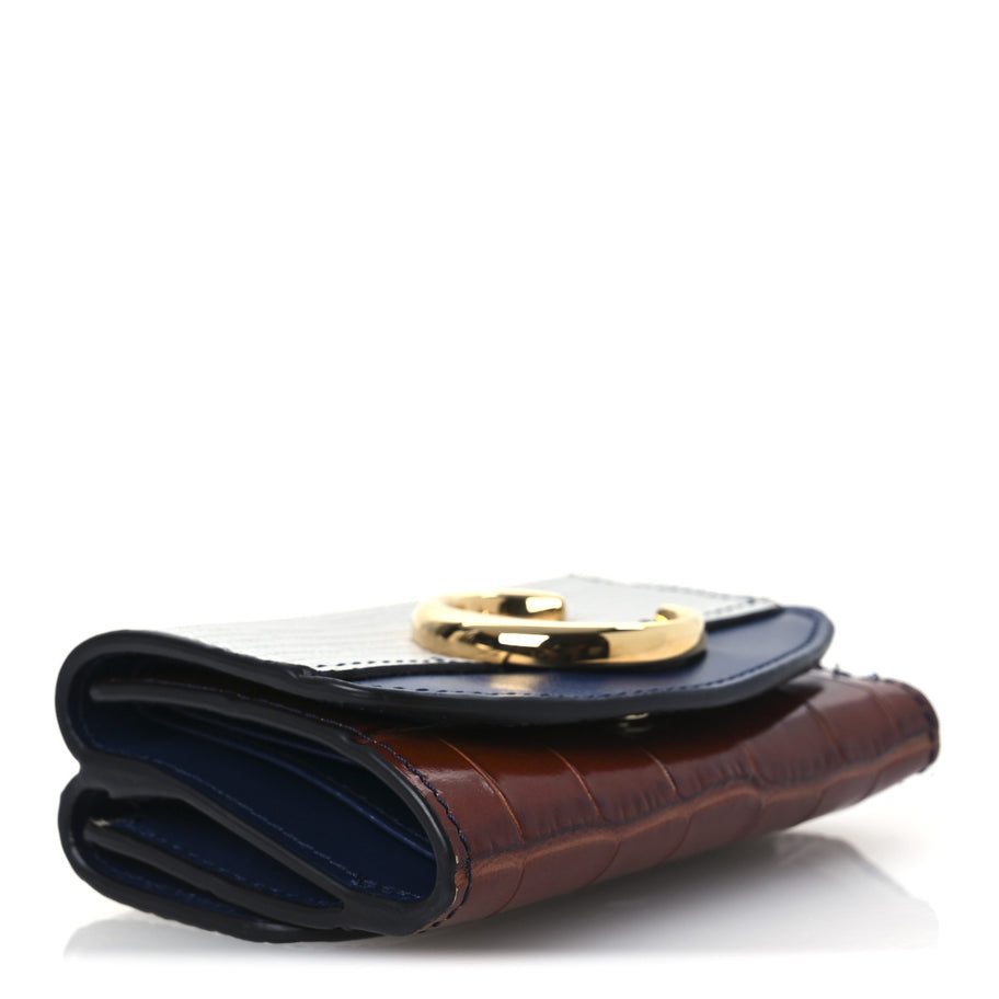 Chloe Lizard Crocodile Embossed Shiny Calfskin Small C Tri-Fold Wallet Chestnut Brown Blue Chestnut Brown Blue Image 4