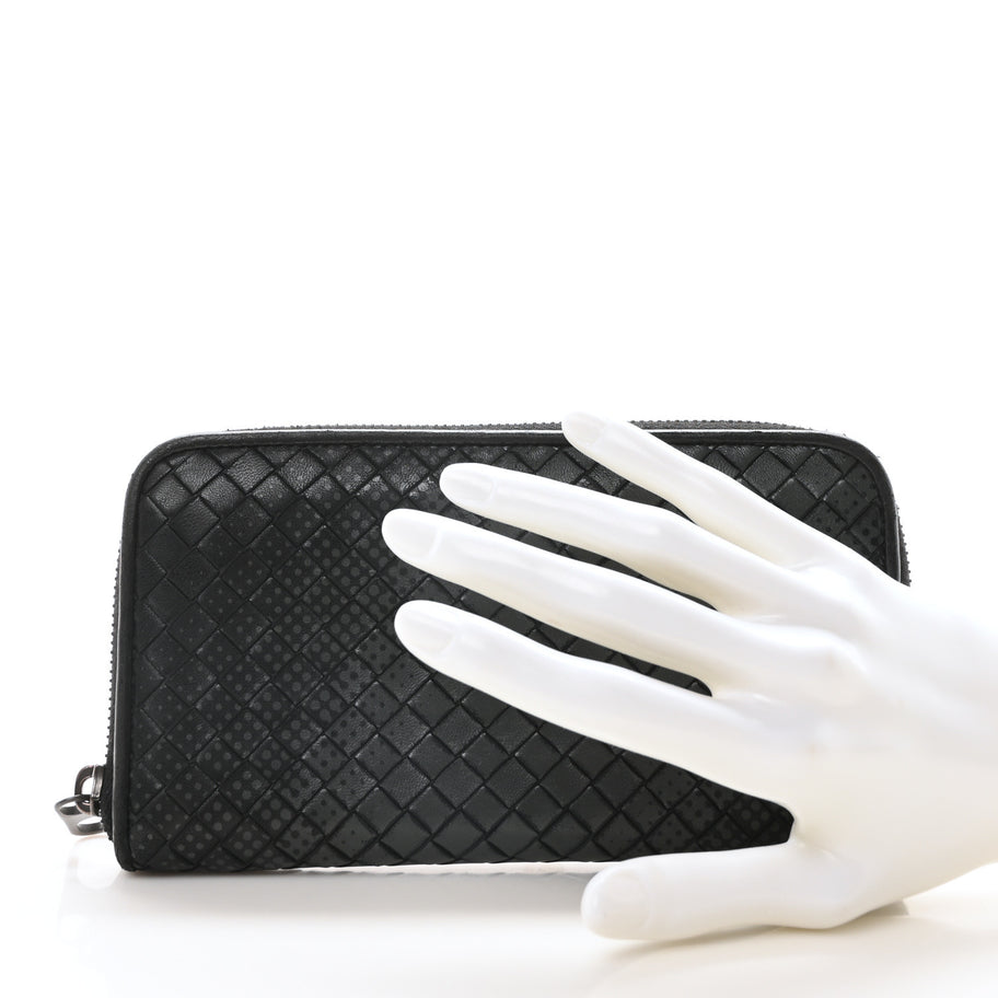 Bottega Veneta Nappa Intrecciato Dot Zip Around Wallet Black Grey Image 3