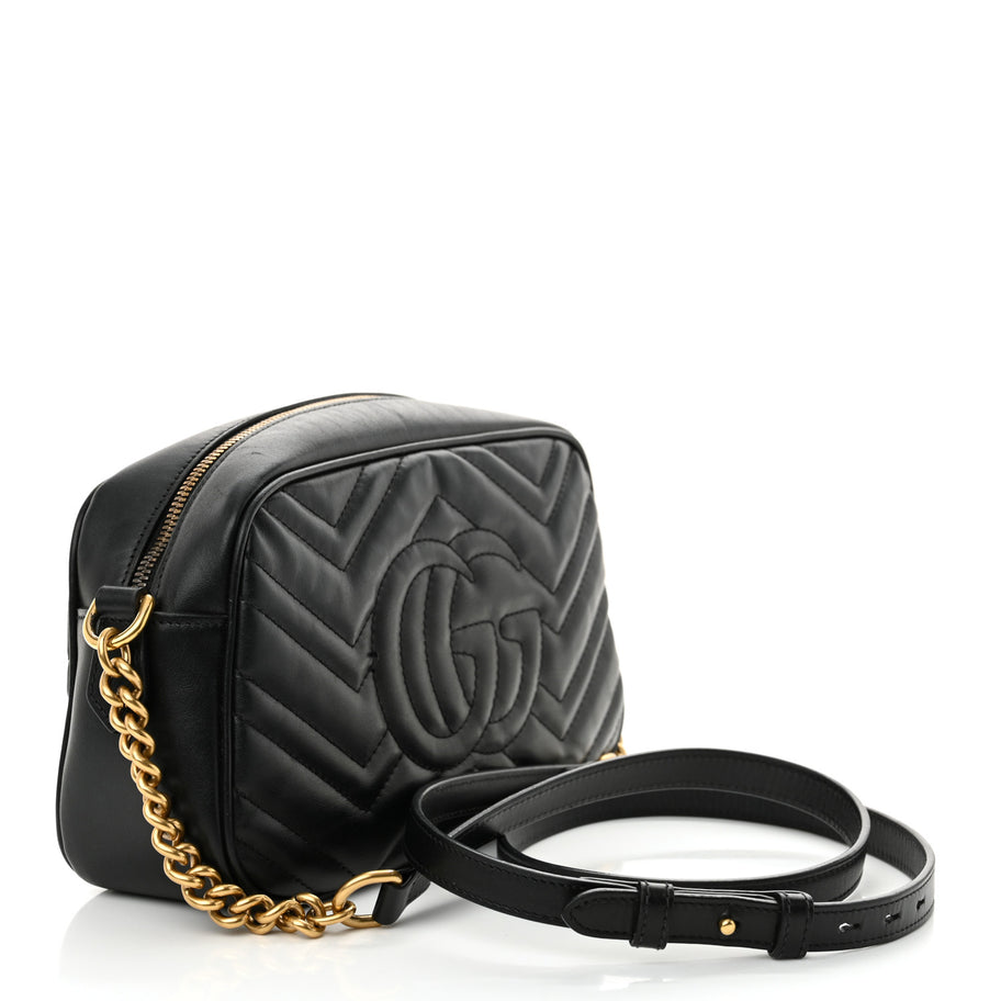 Gucci Calfskin Matelasse Small GG Marmont Chain Shoulder Bag Black Image 3