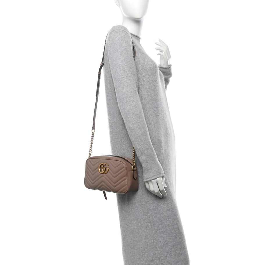 Gucci Calfskin Matelasse Small GG Marmont Chain Shoulder Bag Porcelain Rose Image 2