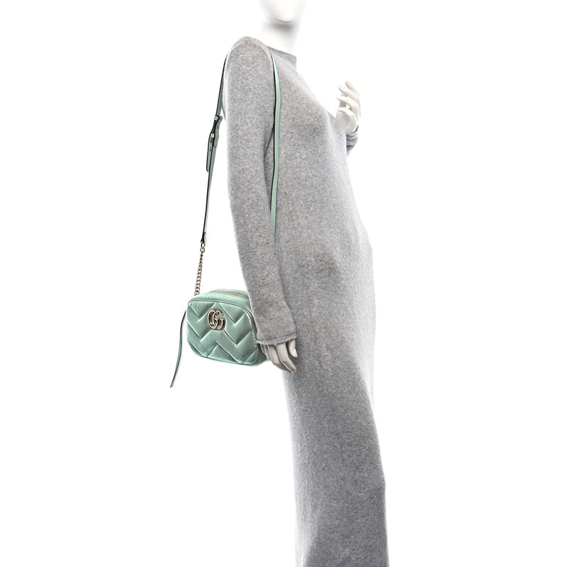  Gucci Iridescent Nappa Chevron Matelasse Small GG Marmont Chain Shoulder Bag Iridescent Salvy Green