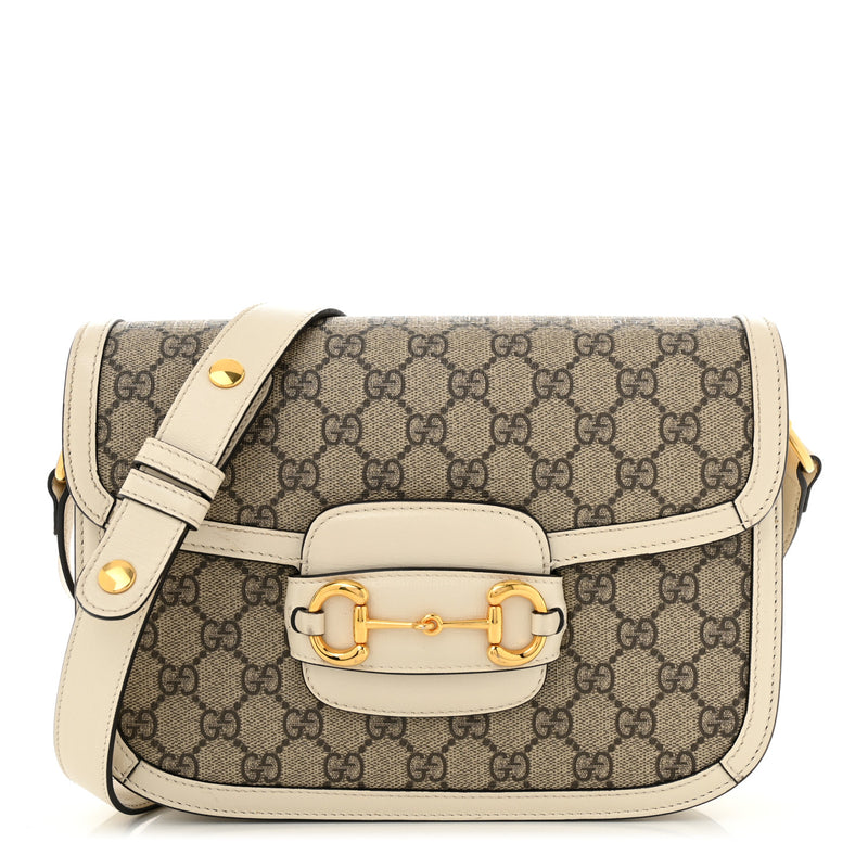  Gucci GG Supreme Monogram Horsebit 1955 Shoulder Bag Beige Mystic White