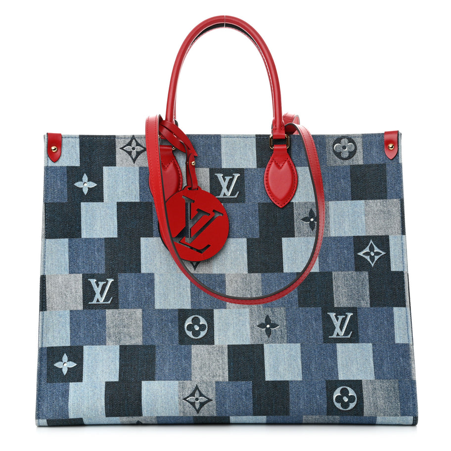 Louis Vuitton Denim Damier Monogram Onthego Blue Rouge Image 1