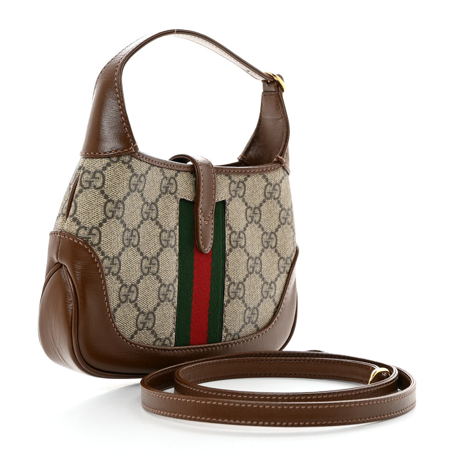 Gucci GG Supreme Monogram Azalea Calfskin Web Mini Jackie 1961 Hobo Beige Ebony Brown Sugar Image 3