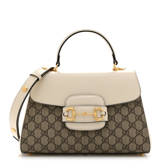 Gucci GG Supreme Monogram Calfskin Medium Horsebit 1955 Top Handle Bag Beige Ebony Mystic White Image 1
