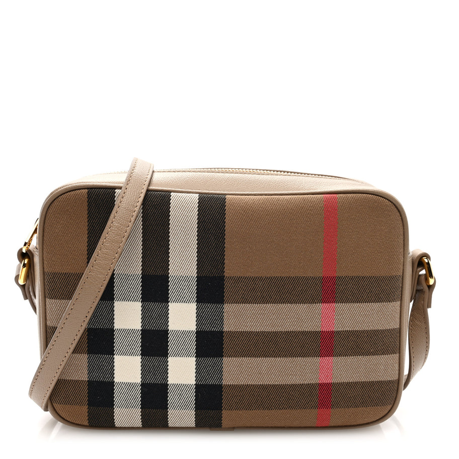 Burberry Calfskin House Check Medium Camera Bag Chestnut Beige Image 1