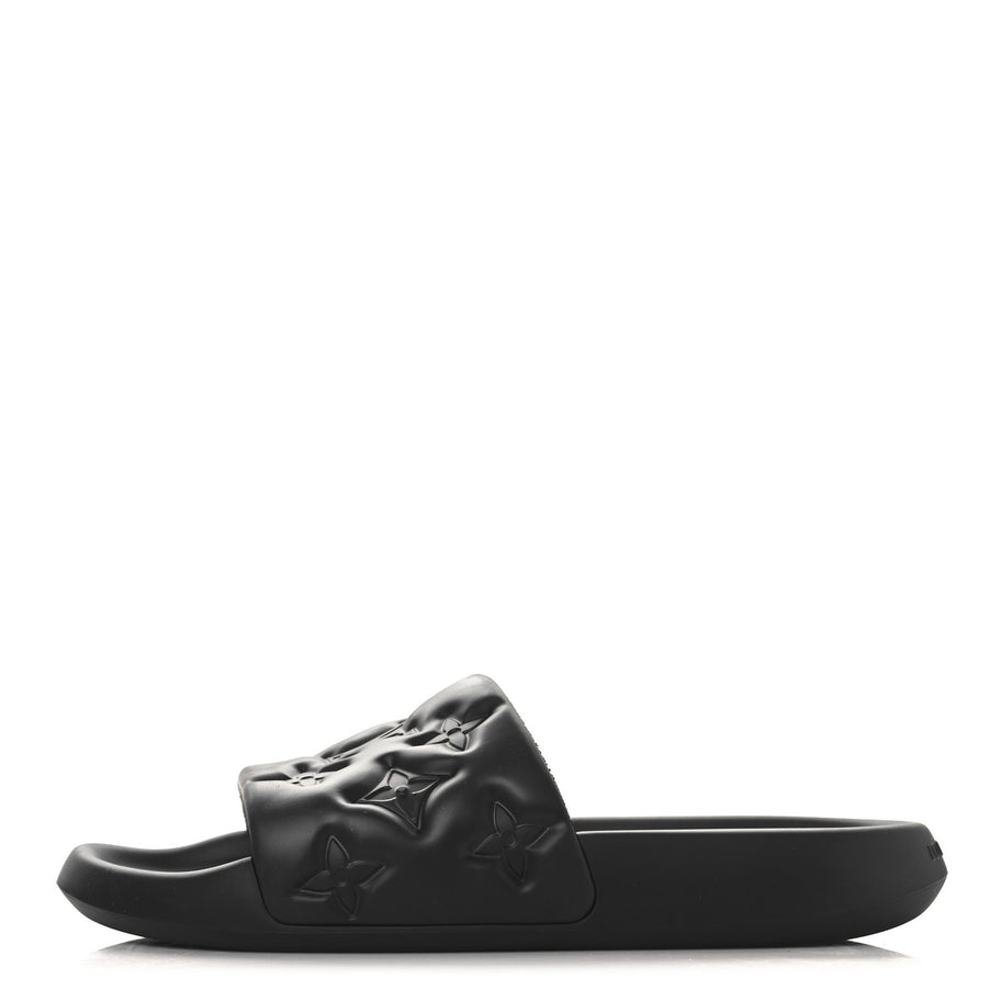 Louis Vuitton Rubber Embossed Monogram Mens Waterfront Mules Black Image 1