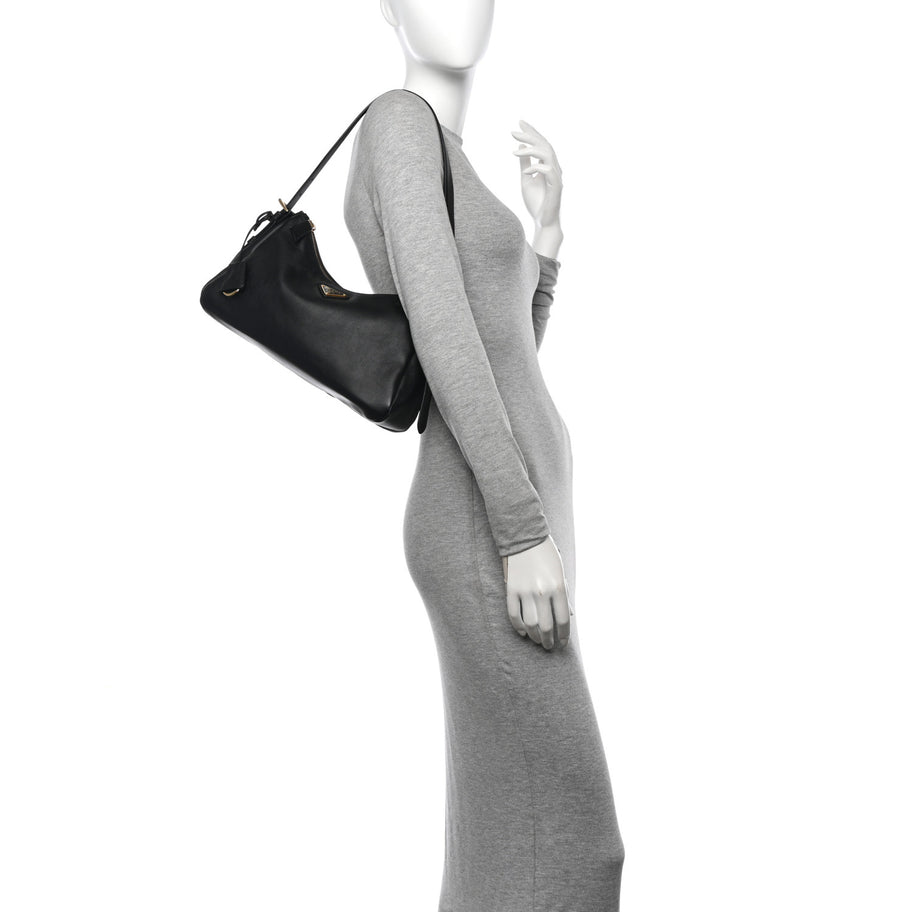 Prada Soft Calfskin Aimee Shoulder Bag Black Image 2