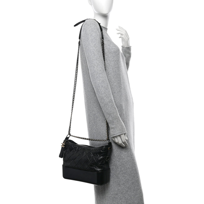  Chanel Aged Calfskin Quilted Medium Gabrielle Hobo Black