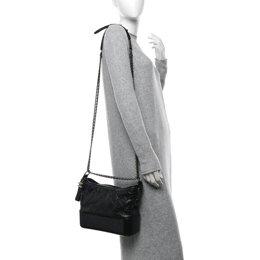 Chanel Aged Calfskin Quilted Medium Gabrielle Hobo Black Image 2