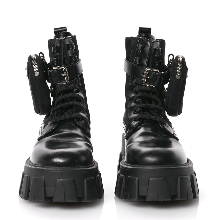 Prada Spazzolato Rois Re-Nylon Metal Triangle Logo Monolith Pouch Pocket 55mm Boots 35.5 Black Image 3