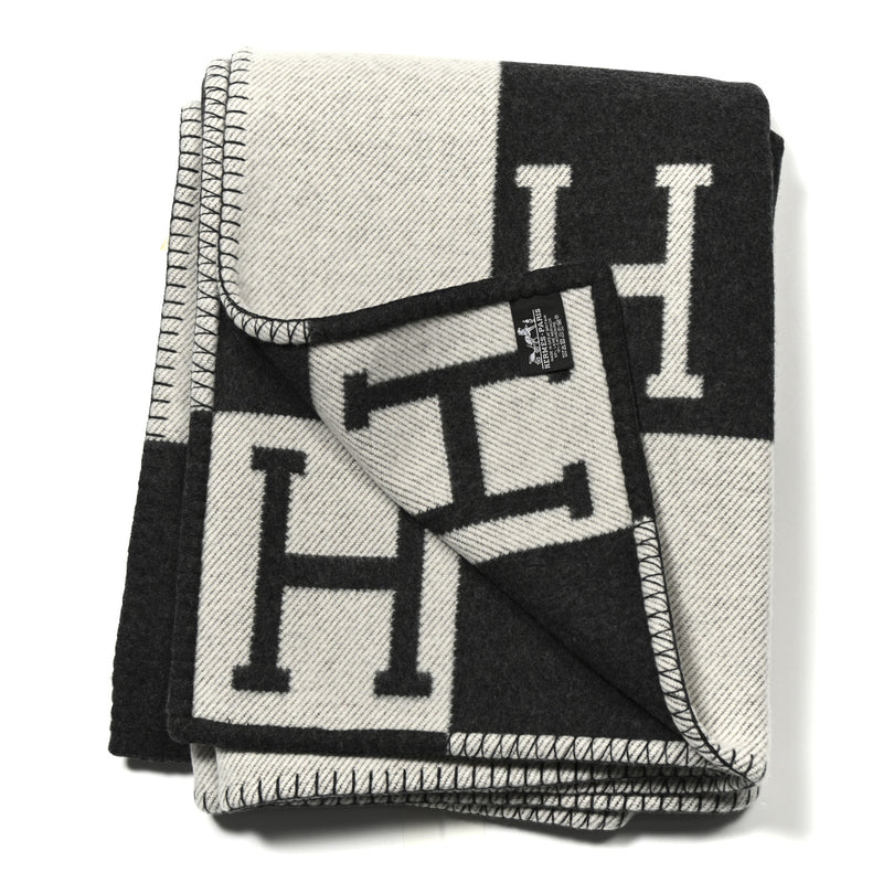  Hermes Wool Cashmere Avalon Blanket Ecru Gris Fonce