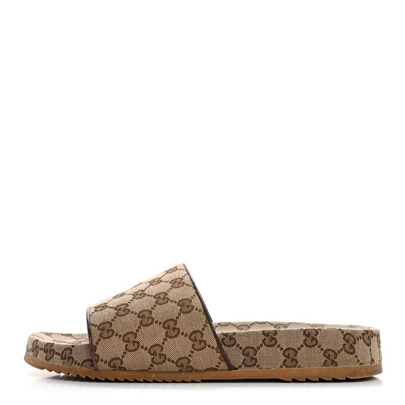  Gucci Canvas GG Monogram Mens Slide Sandals 10 Beige