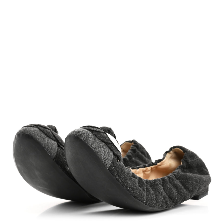 Chanel Tweed Quilted Camellia Cap Toe Ballerina Flats 40 Grey Image 4