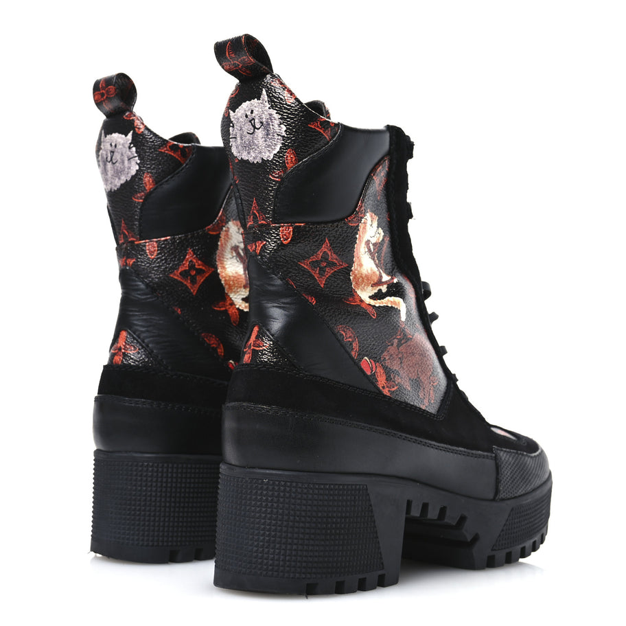 Louis Vuitton Suede Calfskin Catogram Laureate Platform Desert Boots Black Marron Image 5