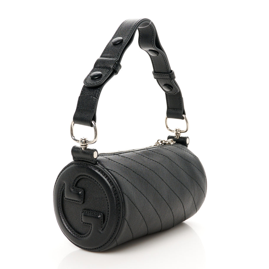 Gucci Sakai Be Green Calfskin Diagonal Stitched Mini Blondie Barrel Shoulder Bag Black Image 3