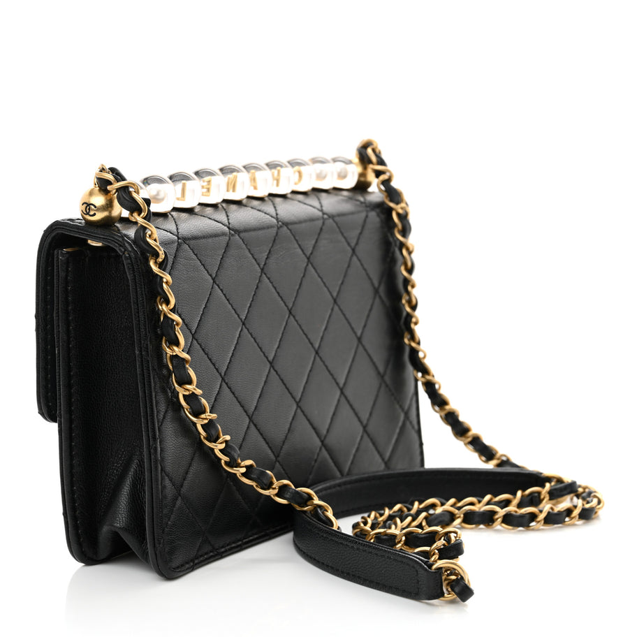 Chanel Lambskin Quilted Small Chic Pearls Flap Black Image 3