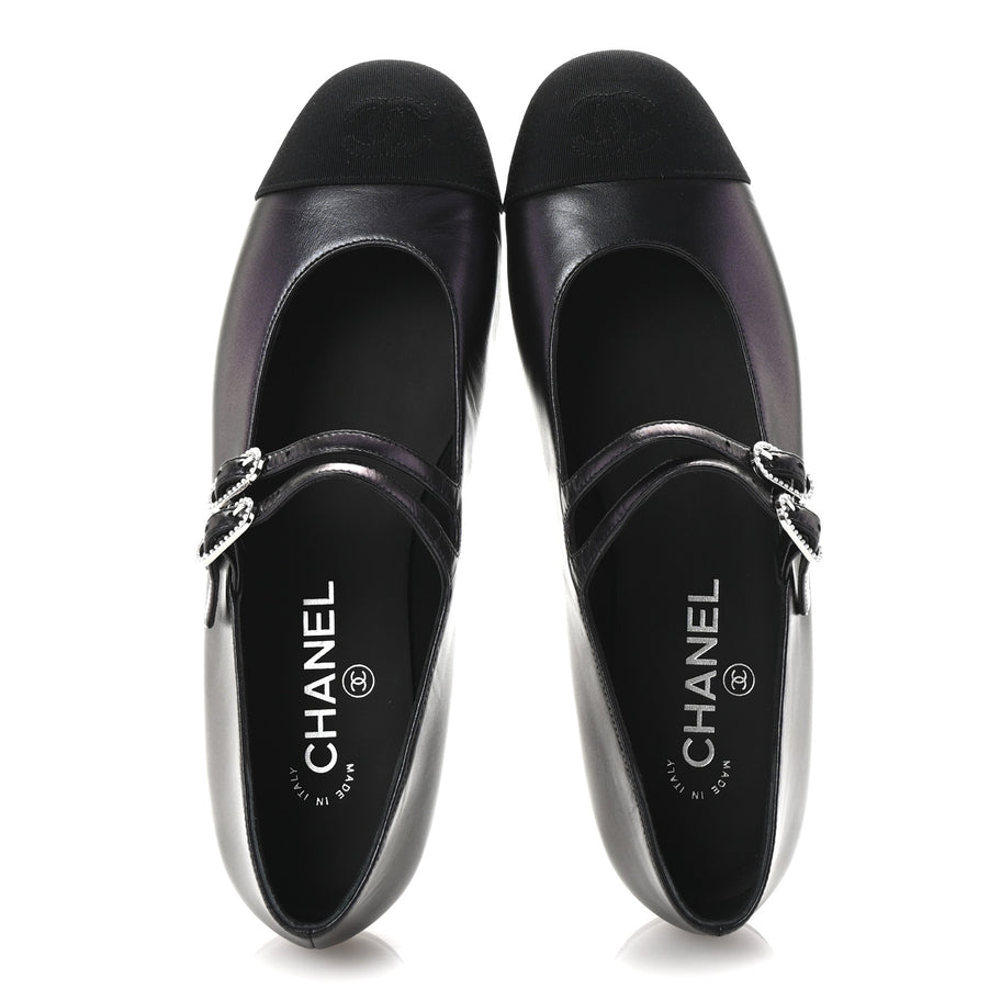 Chanel Lambskin Grosgrain Pearl Mary Jane Flats 38.5 Black Image 2