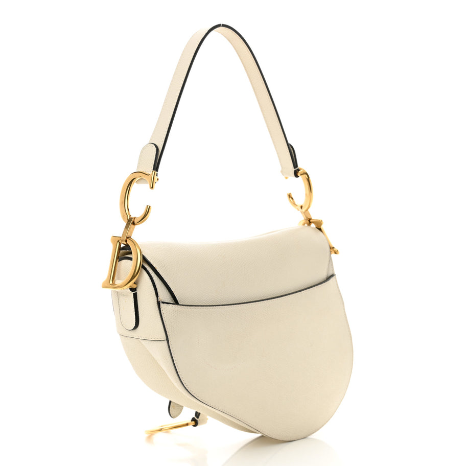 Christian Dior Grained Calfskin Saddle Bag White Image 3