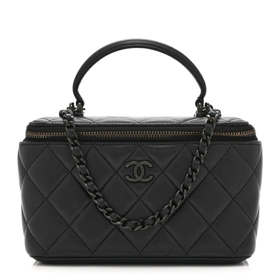 Chanel Lambskin Quilted Small Top Handle Vanity Case With Chain So Black Image 1