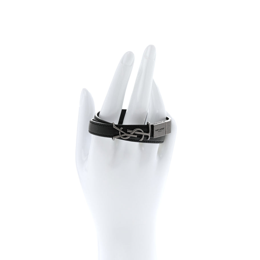 Saint Laurent Calfskin Opyum Double Wrap Bracelet Black Image 2