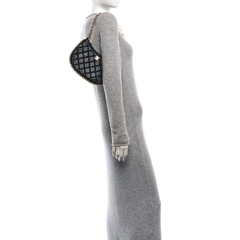  Chanel Shiny Crumpled Lambskin Quilted Trendy Chain Around Hobo Black