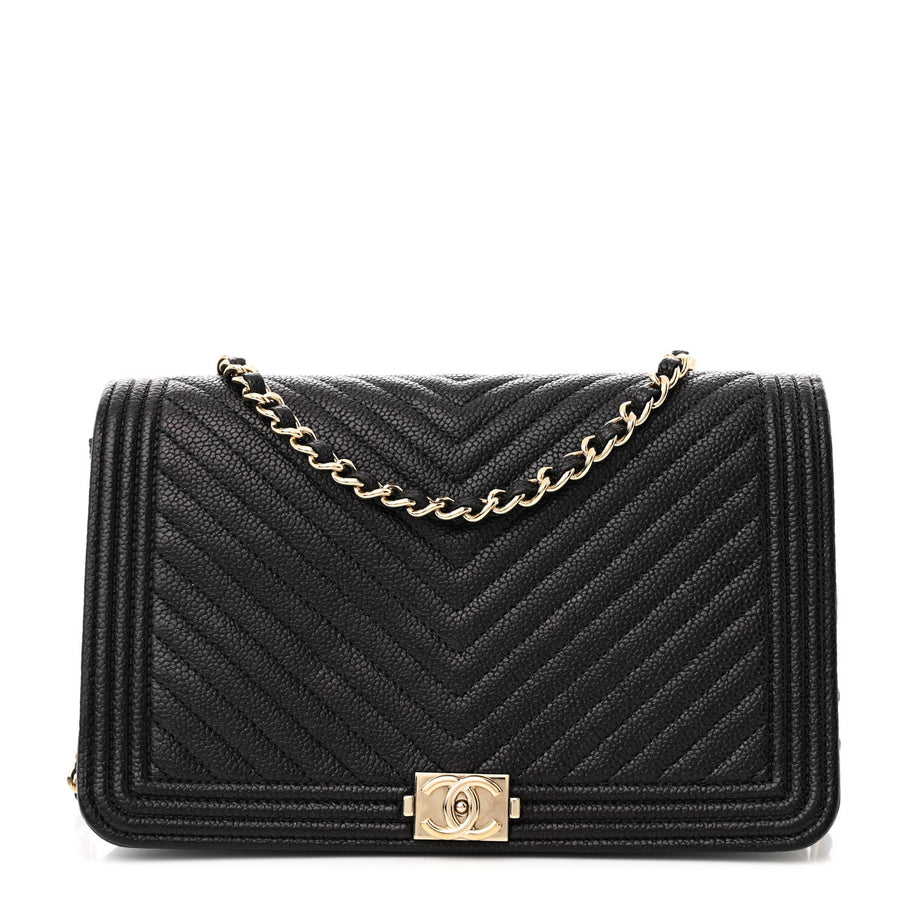 Chanel Caviar Chevron Quilted Boy Wallet On Chain WOC Black Image 1